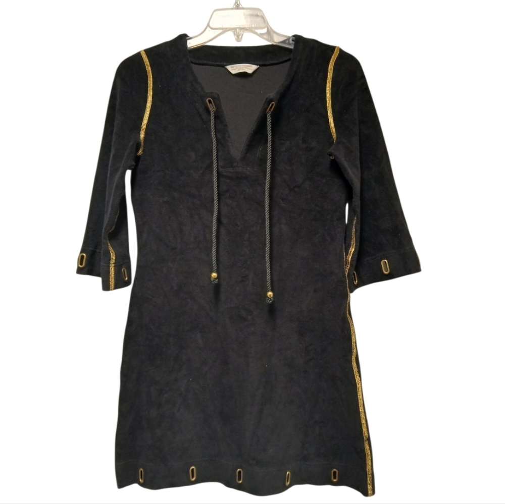 Boston Proper Black Dress With Gold Trim Renaissance Cosplay Terry Cloth-Small